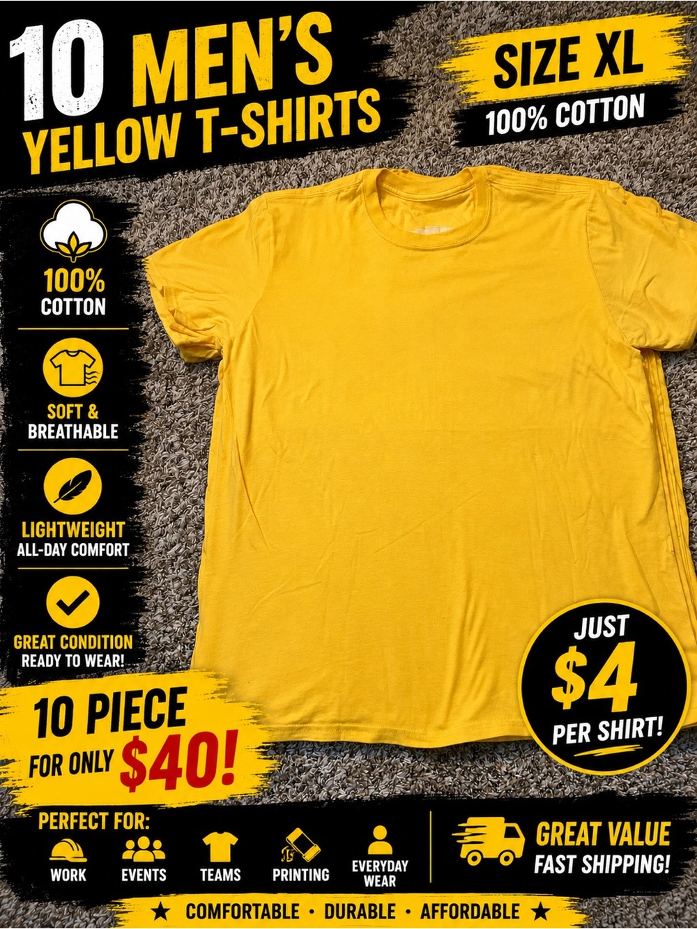 Men's Cotton Short Sleeve Tee in Yellow - Pack Ready